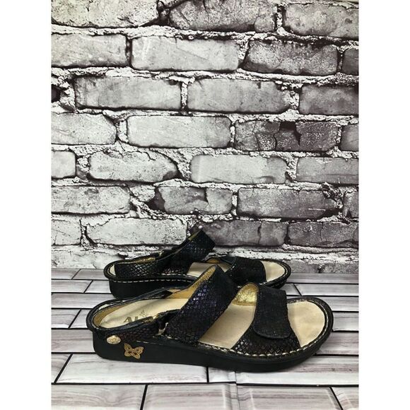 Alegria VER-582 Black Multicolor Shimmer Strap Wedge Sandals Women Sz 37EU/6.5US - Picture 4 of 16